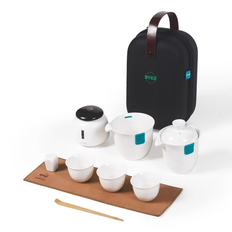 百科快客杯旅行套装 盖碗公道杯功夫泡茶茶具 乳白色 一壶6杯高清大图