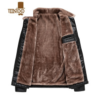 YANXU加绒加厚皮衣男士休闲翻领免打理爸爸冬装外套中老年冬季皮夹克男