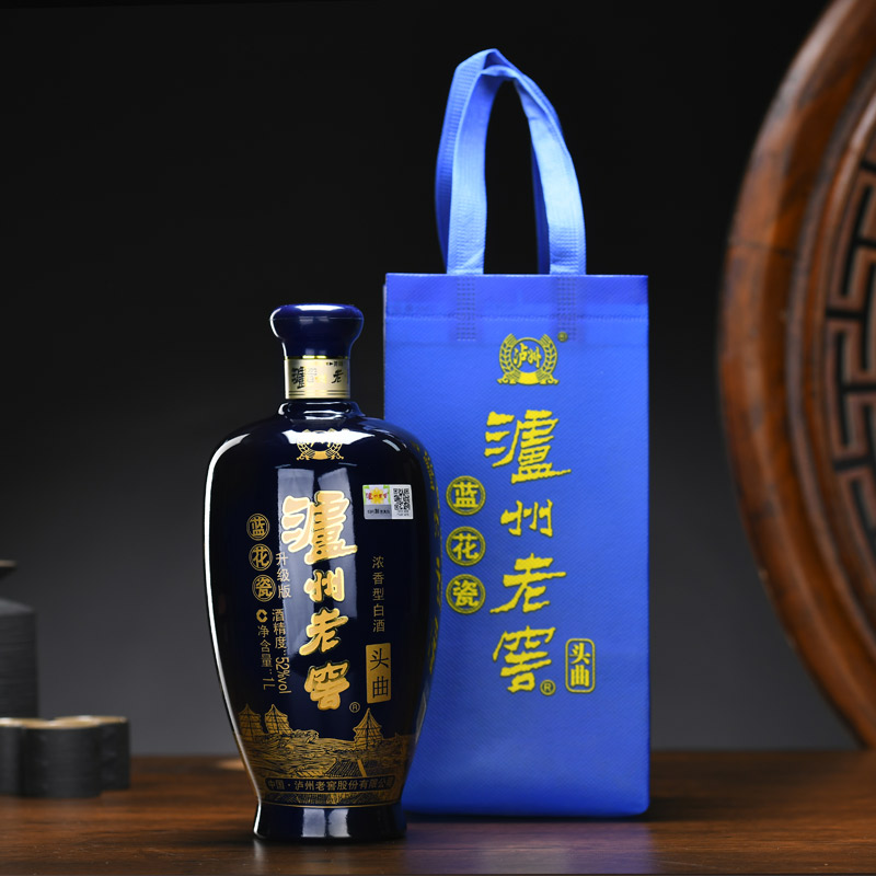 泸州老窖蓝花瓷头曲52度浓香型纯粮食酒白酒1L*2瓶大坛装高清大图