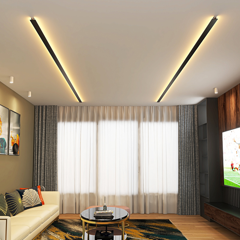 苏宁优购led线条灯客厅吊顶无主灯照明设计明装极简卧室灯铝造型灯