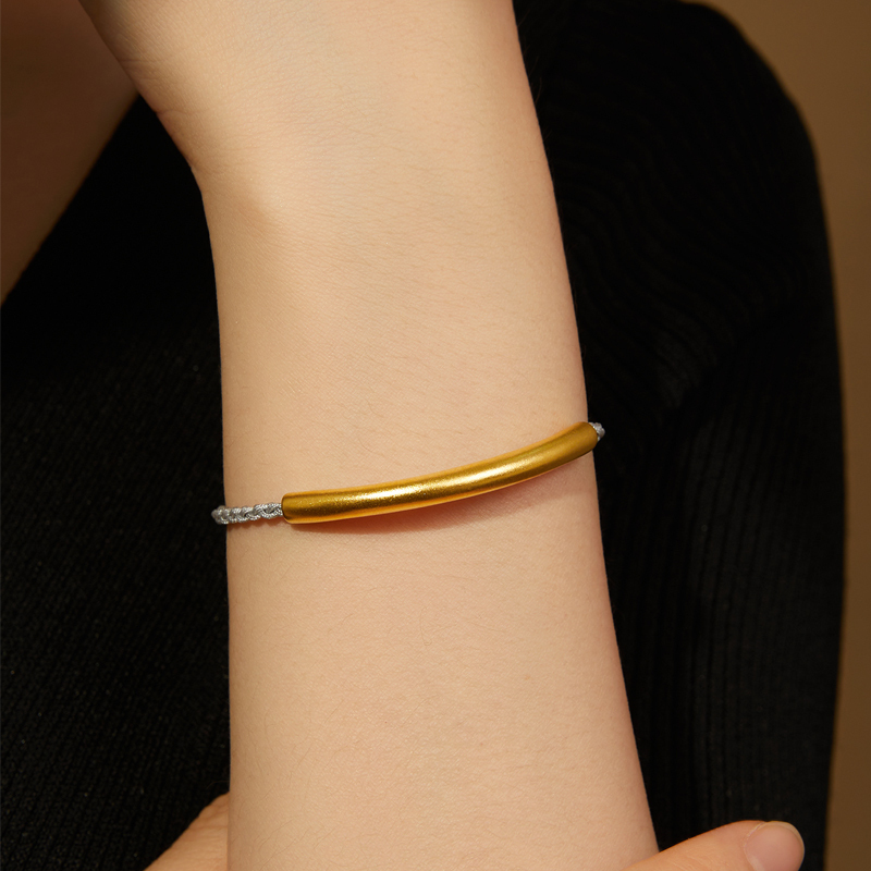 中国工艺古法传承足金黄金半绳半镯手链编织手绳送女友送妈妈礼物约