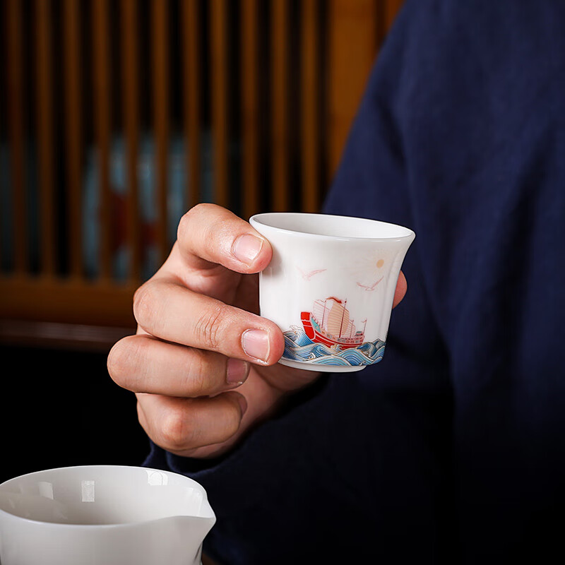四海升平国风陶瓷茶具办公室茶具 居家会客茶艺用品 礼盒套装 9件套四海升平盖碗款S-804高清大图