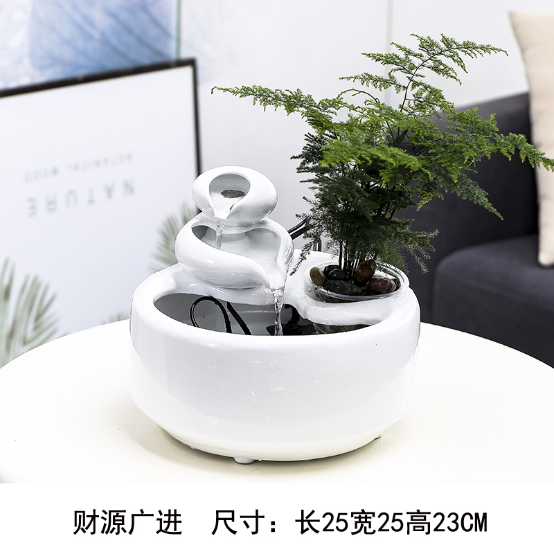 客厅生财陶瓷流水摆件循环水小型鱼缸喷泉办公室桌面吧台招财礼品