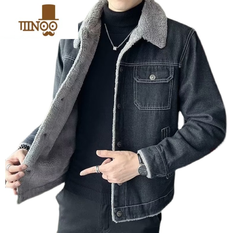 YANXU牛仔夹克外套男冬季2023新款加绒加厚牛仔衣大码休闲潮牌冬装高清大图