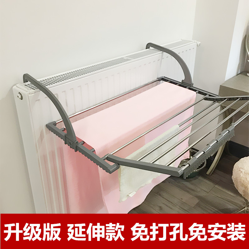阳台晒鞋架晾晒架挂栏杆窗外暖气片晾衣架毛巾杆不锈钢窗户外挂架 [简易款]黑色48*32cm