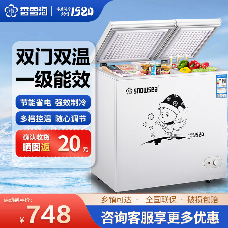 香雪海 172升 冰柜双温 卧式冷柜 冰柜家用冷柜 小型家用冷藏柜 冷冻柜 双温双箱 家用商用顶开门 BCD-179AG