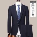 纯色双开叉免烫西服套装青年套西男商务西装韩版修身正装婚礼西服 195/XXXXL 藏青