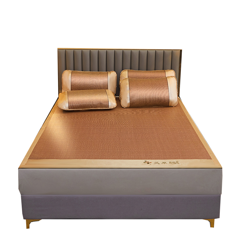 圣夫妮凉席SFN-212新款藤席双面刺绣艾草凉席三件套180*200cm