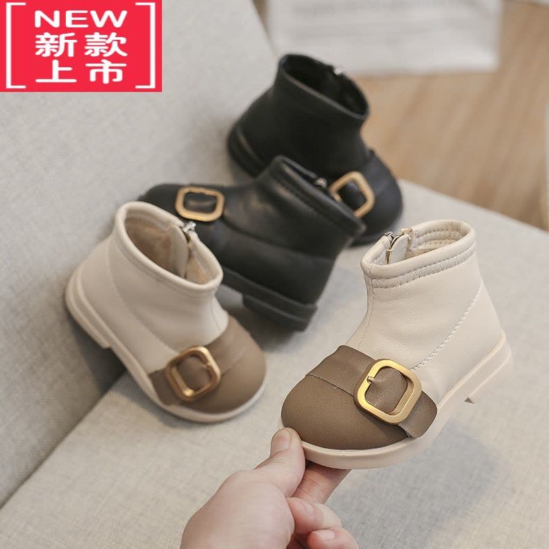 可莉允女童靴子婴儿公主鞋加绒靴女宝宝鞋子秋冬季小皮鞋儿童学步鞋棉鞋图片