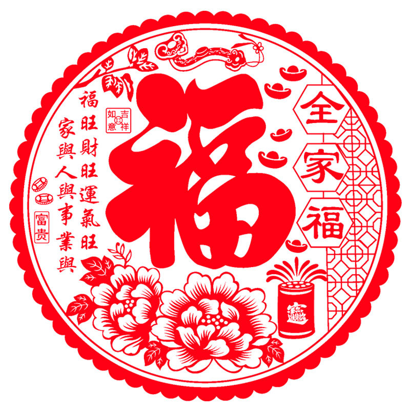 植绒窗花静电贴玻璃贴福字门贴橱窗贴过新年乔迁之喜装饰(直径约42cm左右3张起拍)高清大图