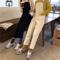 SUNTEK150小个子牛仔裤女直筒chic春季高腰显瘦八分裤可爱日系背带裤潮牛仔裤