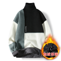 茜靓CHYLLIRN2020秋冬高领毛衣男加绒加厚保暖针织衫潮流翻领打底衫黑色毛线衣