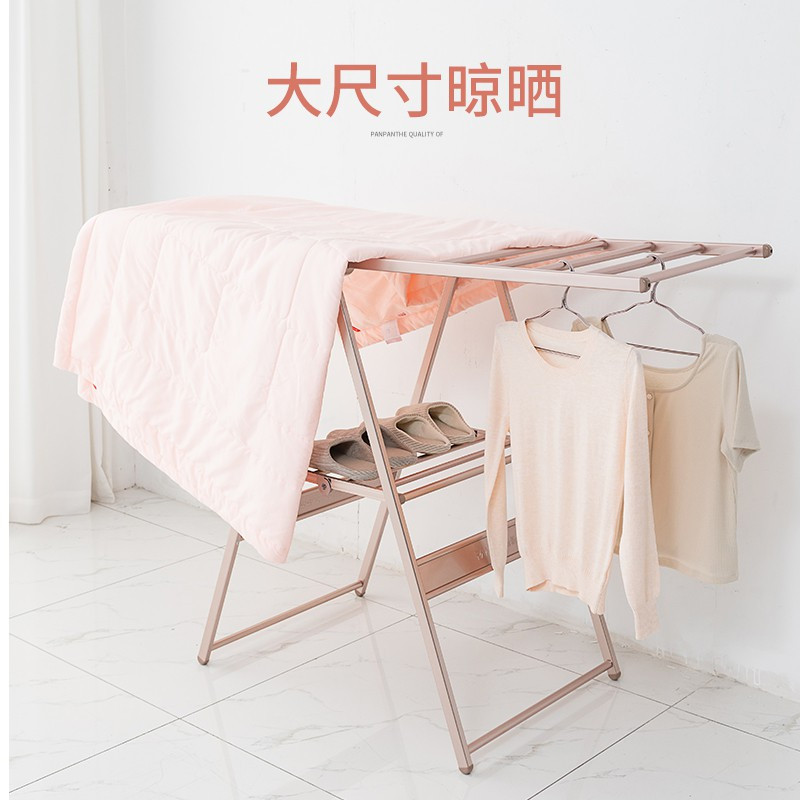 落地晾衣架折叠室内家用晾衣杆阳台凉衣架翼型晒衣架晒被子 三维工匠 香槟金1.4米PP-500K 中
