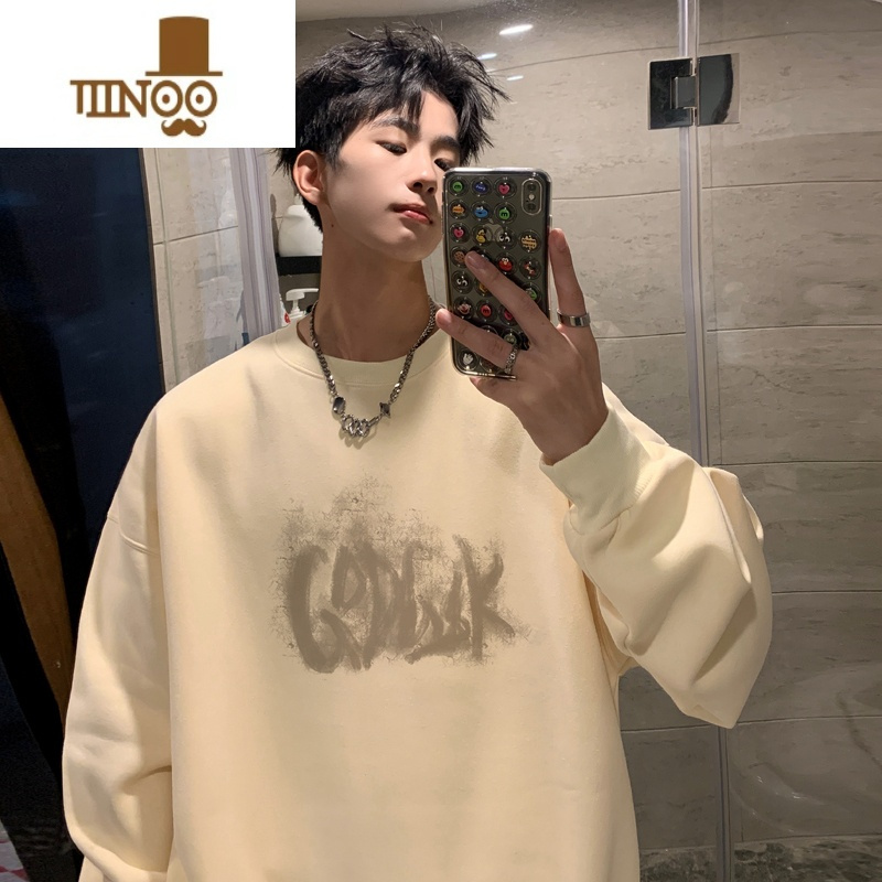 YANXU圆领卫衣男美式高街秋季上衣服慵懒chic潮流oversize百搭外套