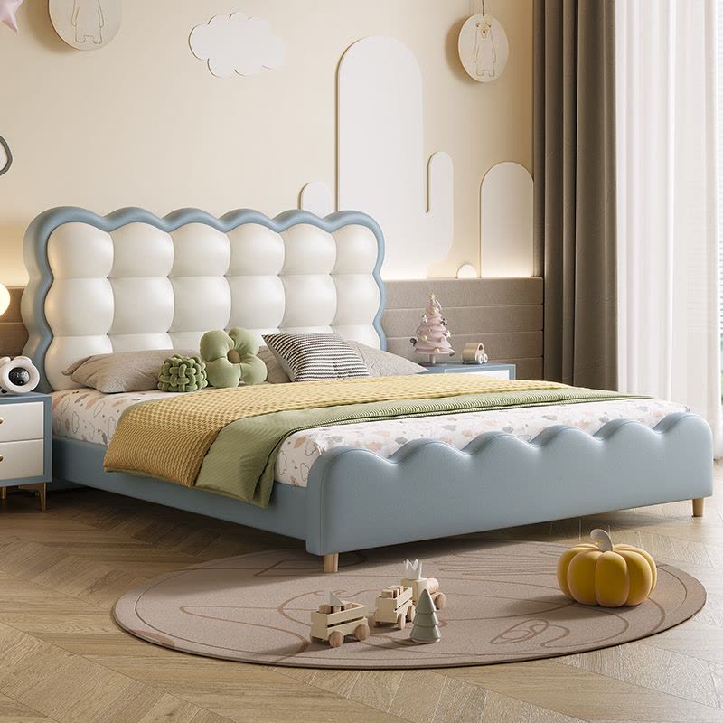 女孩公主床皇冠皮艺床1.5米粉色云朵少女学生单双人实木床图片