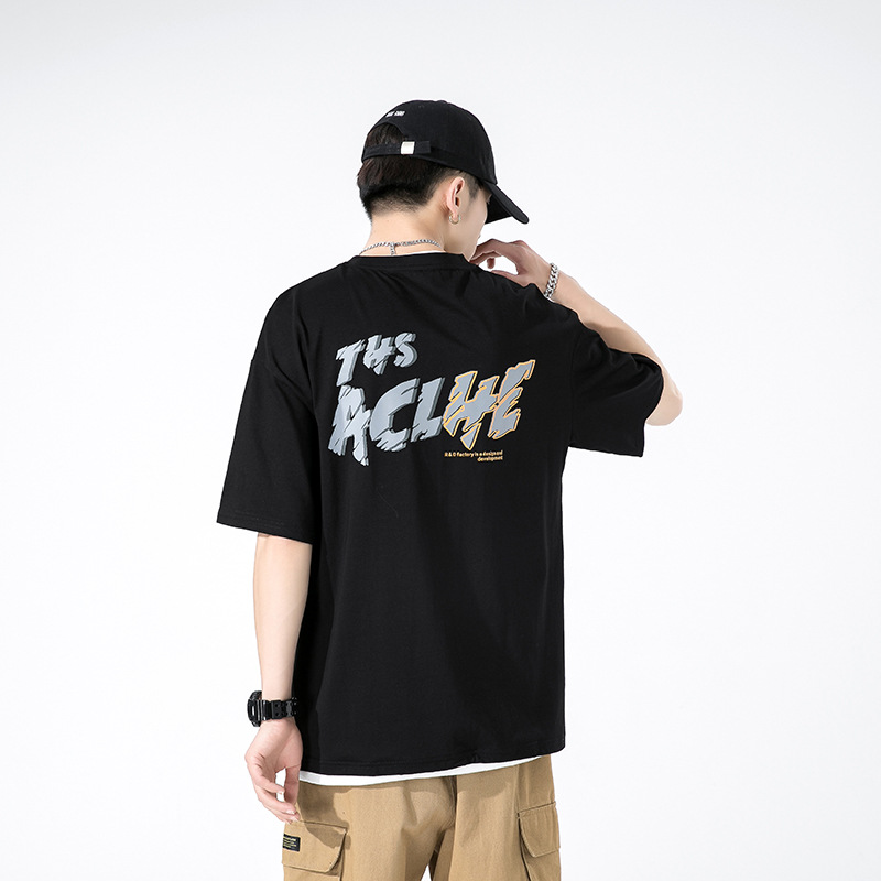 男装夏季新款短袖T恤韩版纯棉打底衫英文潮牌男士圆领半袖T恤