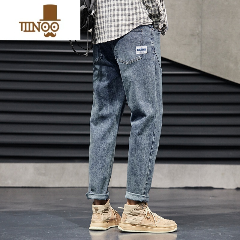 YANXU九分牛仔裤男夏季薄款宽松直筒潮牌痞帅2023新款休闲裤子美式高男高清大图