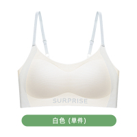猫人少女内衣初高中学生二三阶段运动防震薄款透气固定杯背心文胸 M【推荐65-85斤】 白色