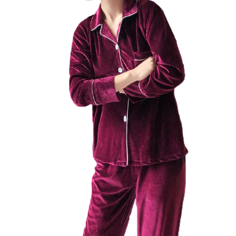 南极人金丝绒情侣家居服套装 女士 酒红色 M码高清大图