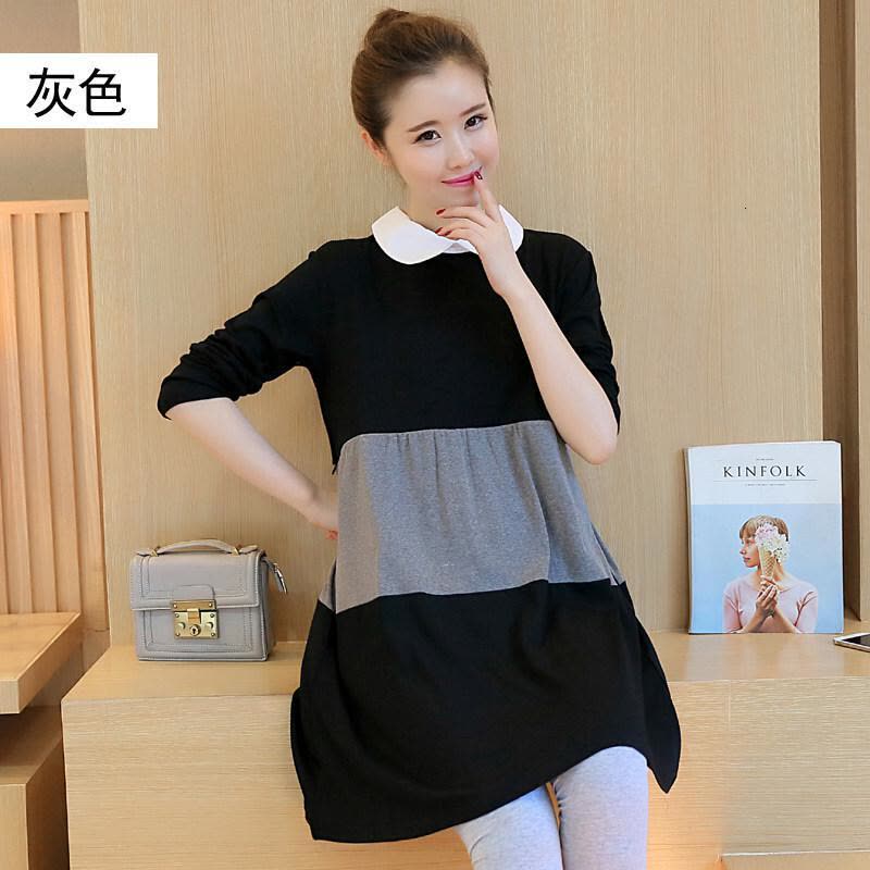 迪鲁奥（DILUAO)孕妇连衣裙孕妇装秋装中长款韩版拼接长袖孕妇裙加肥加大码200斤图片