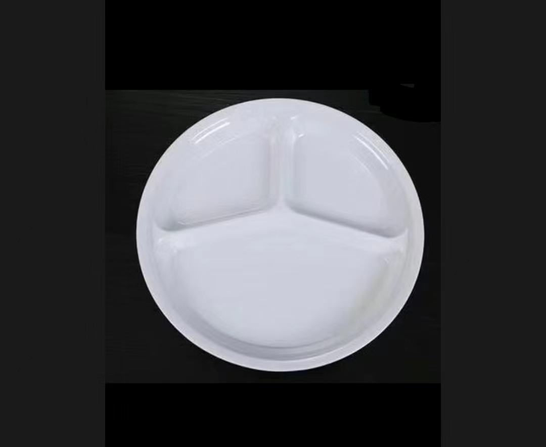 仿瓷密胺10寸三维格盘 仅放冷食 不耐高温不耐高温 [直径26cm,纯白+蓝红LGOGO]高清大图