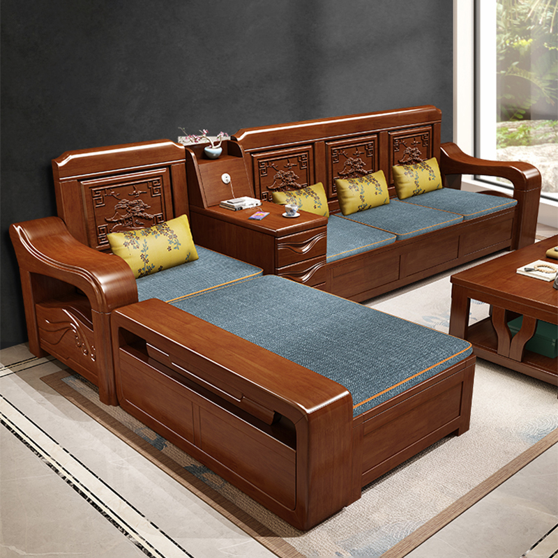 采百木(caibaimu)实木沙发现代简约实木沙发小户型客厅家用储物中式