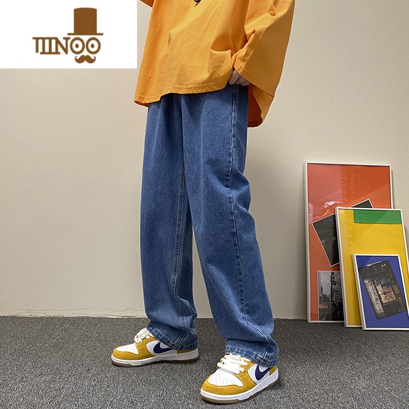 YANXU浅色牛仔裤子男生夏季潮牌情侣宽松百搭阔腿高街学生休闲长裤高清大图