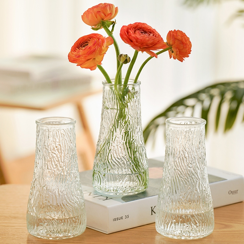 浮雕玻璃花瓶米魁ins风北欧网红透明水养富贵竹鲜花客厅插花摆件_描金