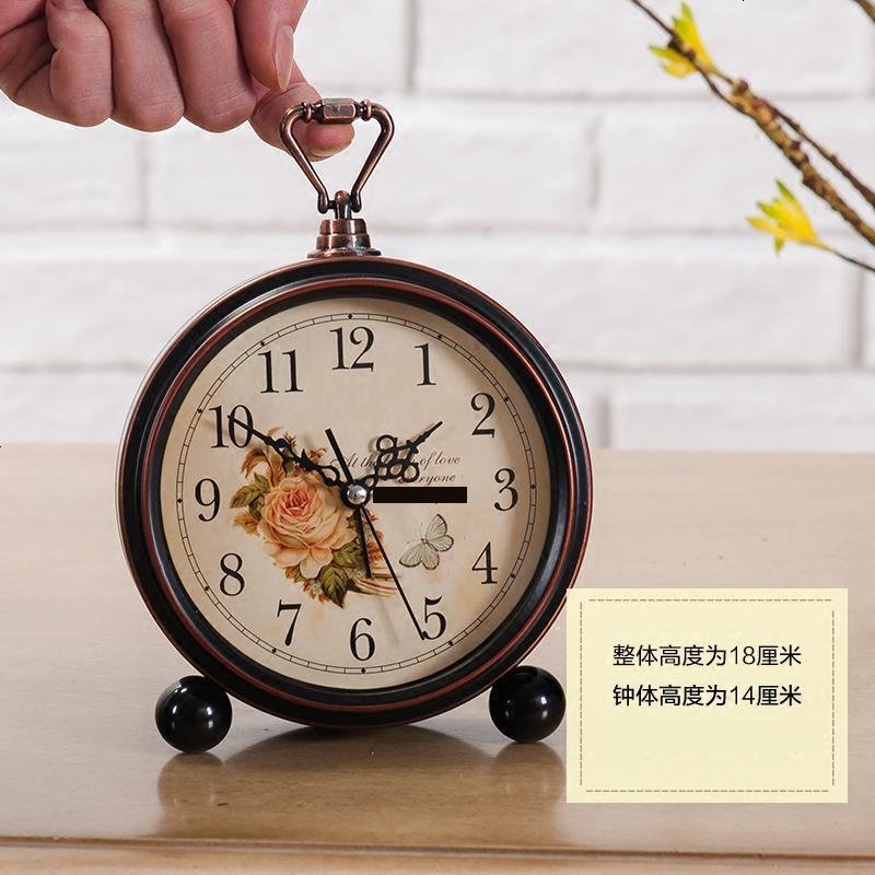 美式闹钟钟表桌面美式学习小学生客厅紫色个性定时古典钟表田园台钟装饰摆件金属闹钟美