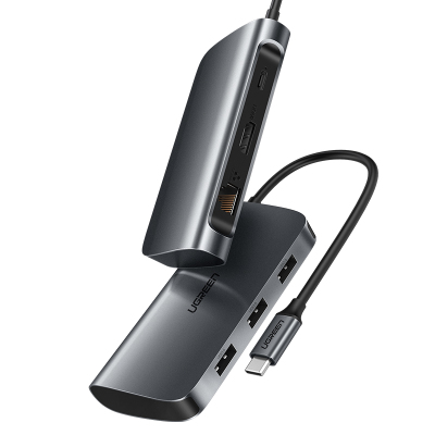 绿联Ugreen Type-C扩展坞 USB-C转HDMI+千兆网口转换器带PD充电投屏拓展坞50771