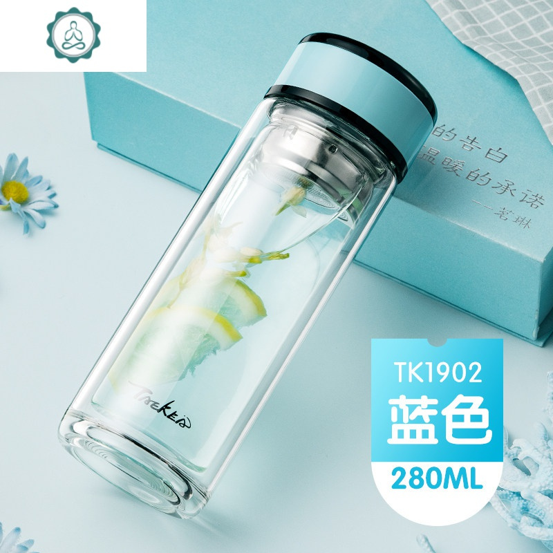 双层水杯女便携杯子创意个性潮流车载大容量带 玻璃杯