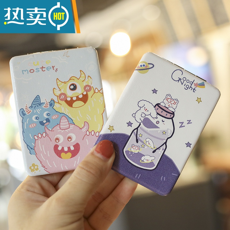 敬平网红ins小镜子女便携化妆镜随身携带折叠宿舍学生小号手持双面镜便携式用镜 落井小熊高清大图