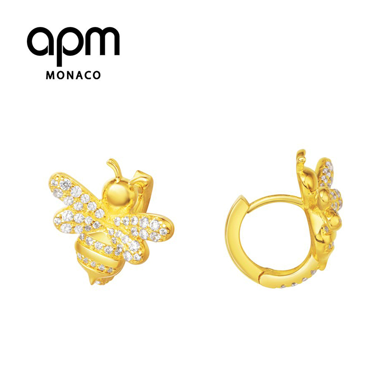 APM Monaco女士 金黄色 S925银镶晶钻蜜蜂 耳环 AE10263OXY