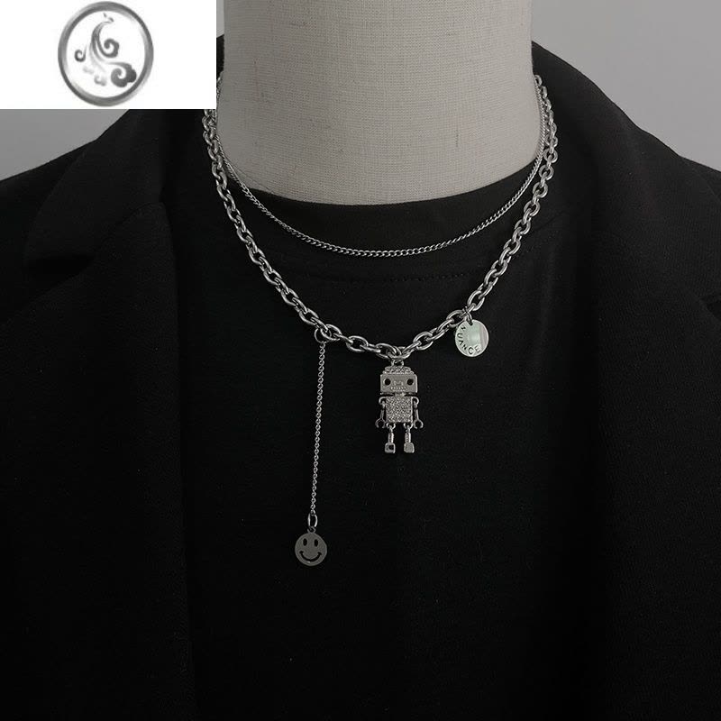 JiMi新款可动机器人项链男女情侣潮ins嘻哈百搭锁骨链卫衣配饰毛衣链图片