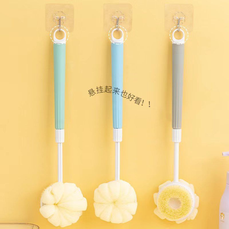 三合一搓背沐浴刷家用可伸缩两用沐浴刷搓澡刷长柄软毛双面背神器-【蓝色2个】;沐浴刷高清大图