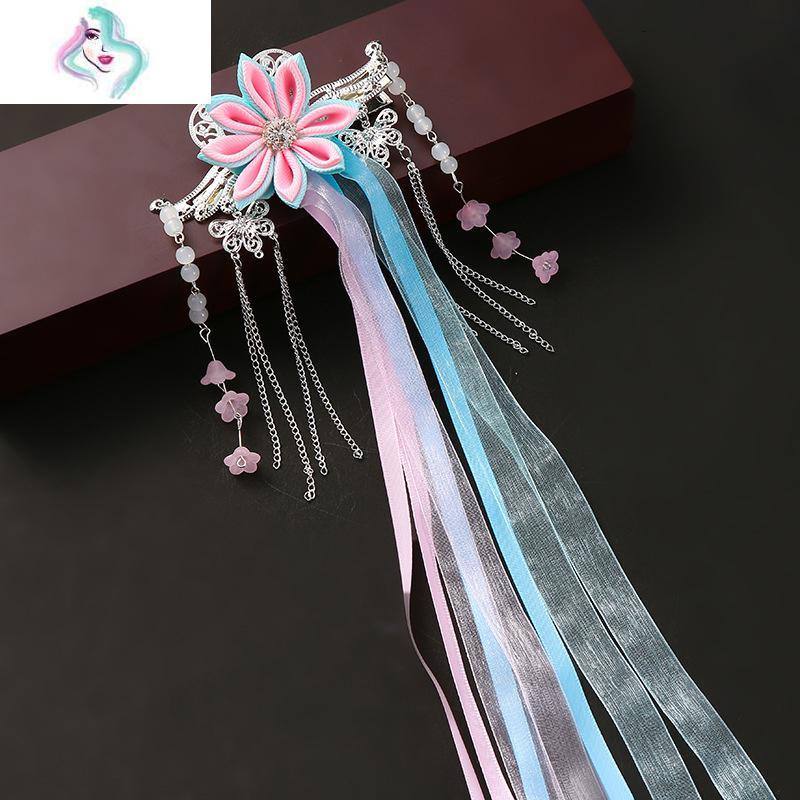 儿童女童流苏步摇汉服超仙古风长飘带古装公主发夹头饰发饰你那么美a