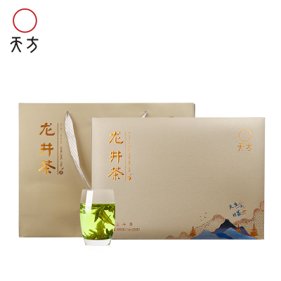 天方茶叶 400g龙井绿茶雨前龙井绿茶 礼盒装绿茶茶叶 越州产区
