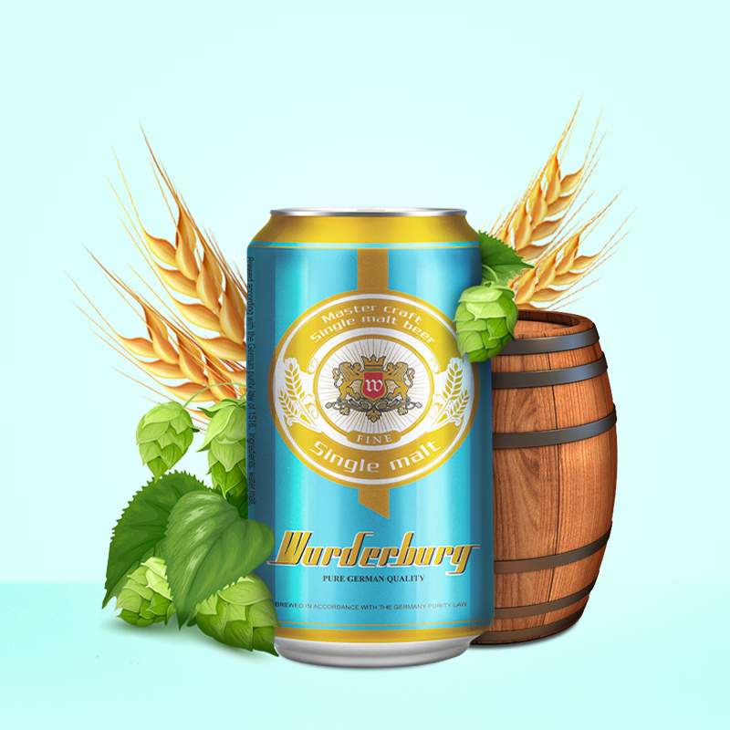 沃德古堡wurderburg 单一麦芽啤酒320mL*24听国产整箱装原浆清澈型