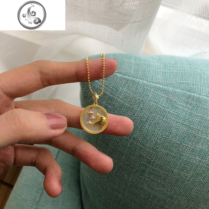 纯银镀金七彩天然贝母星座钱币项链锁骨链复古小众coin JiMi高清大图