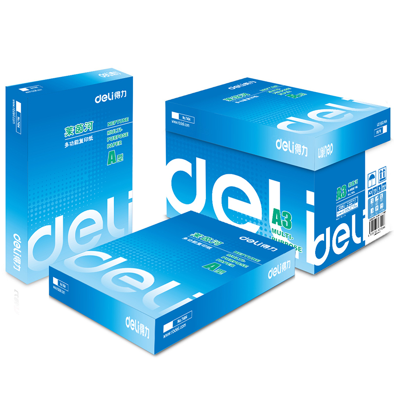 得力(deli)莱茵河 70g A3 复印纸 7406中高档打印纸 500张/包 5包1箱(整箱2500张)