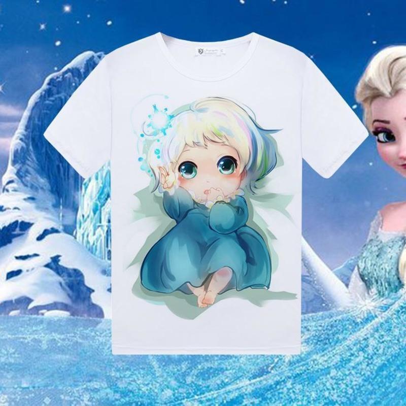 迪士尼冰雪奇缘t恤短袖男女宽松衣服艾莎安娜雪宝卡通童装亲子装3童装