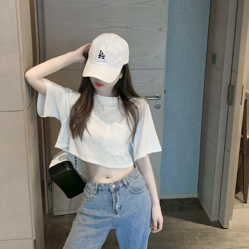 白色短袖女设计感小众2021新款夏显瘦百搭短款露脐t恤上衣潮ins 白色 S