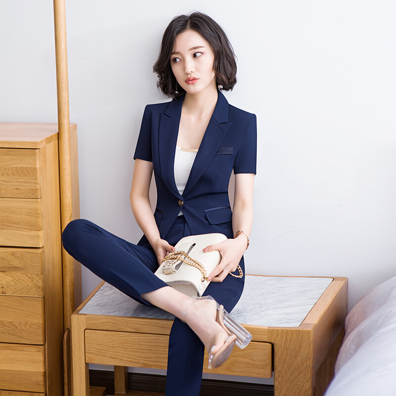 条纹小西装套装女显瘦夏天薄外套气质短袖2019新款ol职场商务正装修身