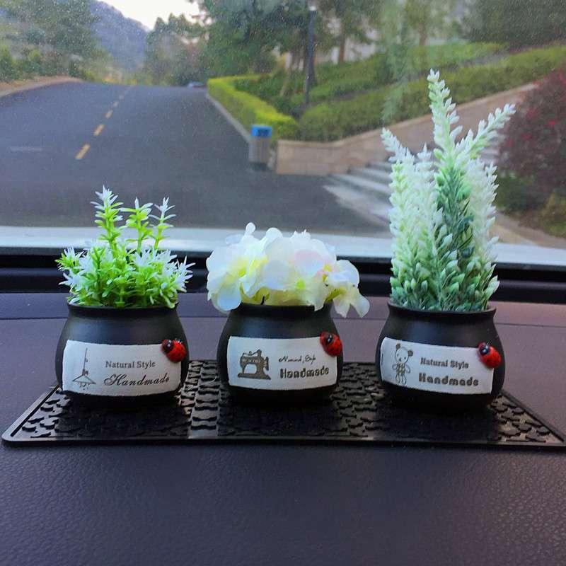 色仿真植物花仪表台车载 文艺范创意汽车摆件 可爱车内装饰品 绿