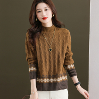 鄂尔多斯羊绒衫女100纯山羊绒半高领加厚套头打底2023冬新款羊绒针织毛衣半高领100纯山羊绒衫女中领宽松加厚毛衣 59832驼色 4XL