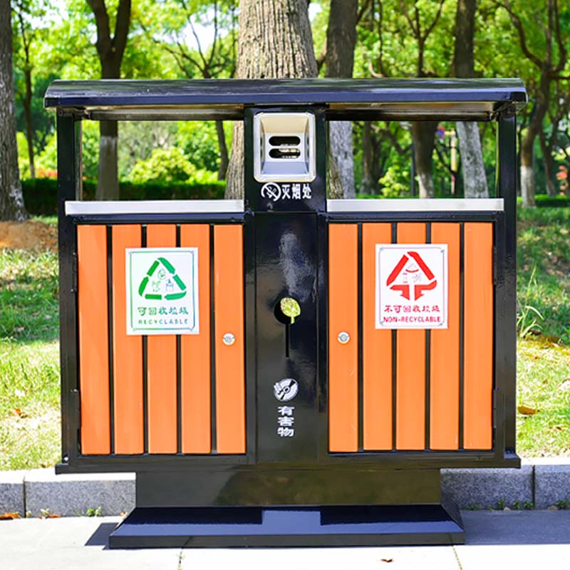 DXBG户外垃圾桶大号环卫不锈钢木分类双果皮箱室外公园景区小区垃圾箱 钢木桶豪华款