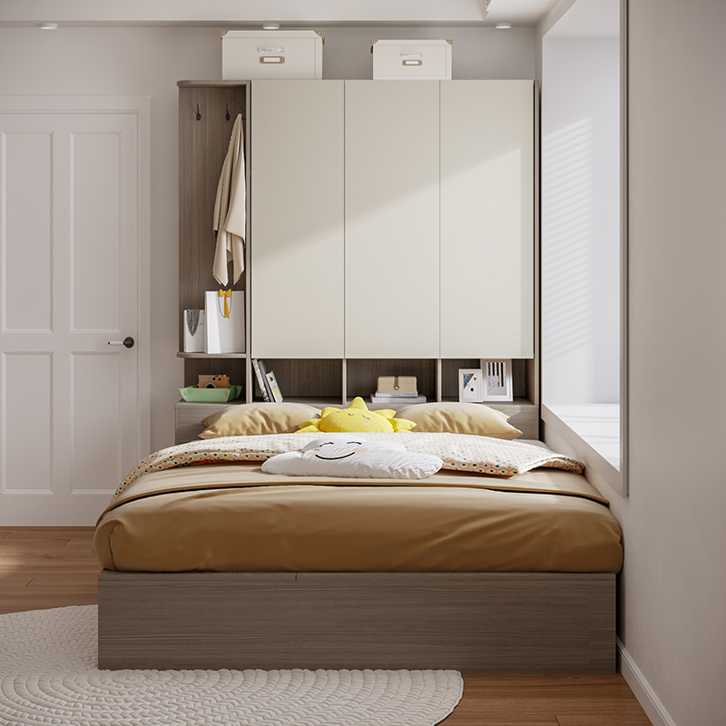 木月储物床现代简约单人床高箱床家用卧室榻榻米床小户型衣柜床一体