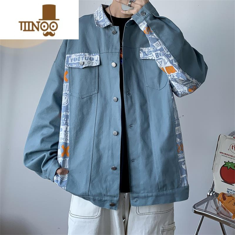 YANXU感男装外套款潮牌宽松拼接夹克秋季韩版潮流ins高街衣服