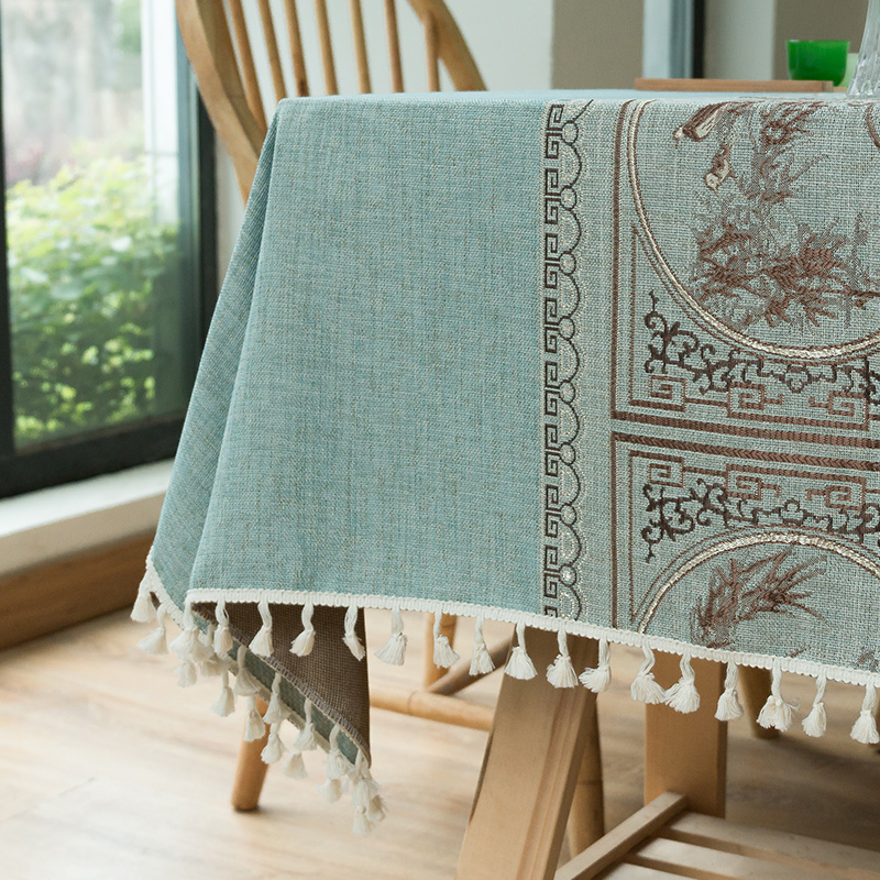 美帮汇中国风餐桌布艺现代简约茶几桌布棉麻小清新长方形台布正高清大图