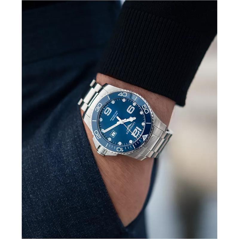 浪琴(LONGINES)男士瑞士自动机械潜水腕表不锈钢陶瓷41mm防水300米蓝盘